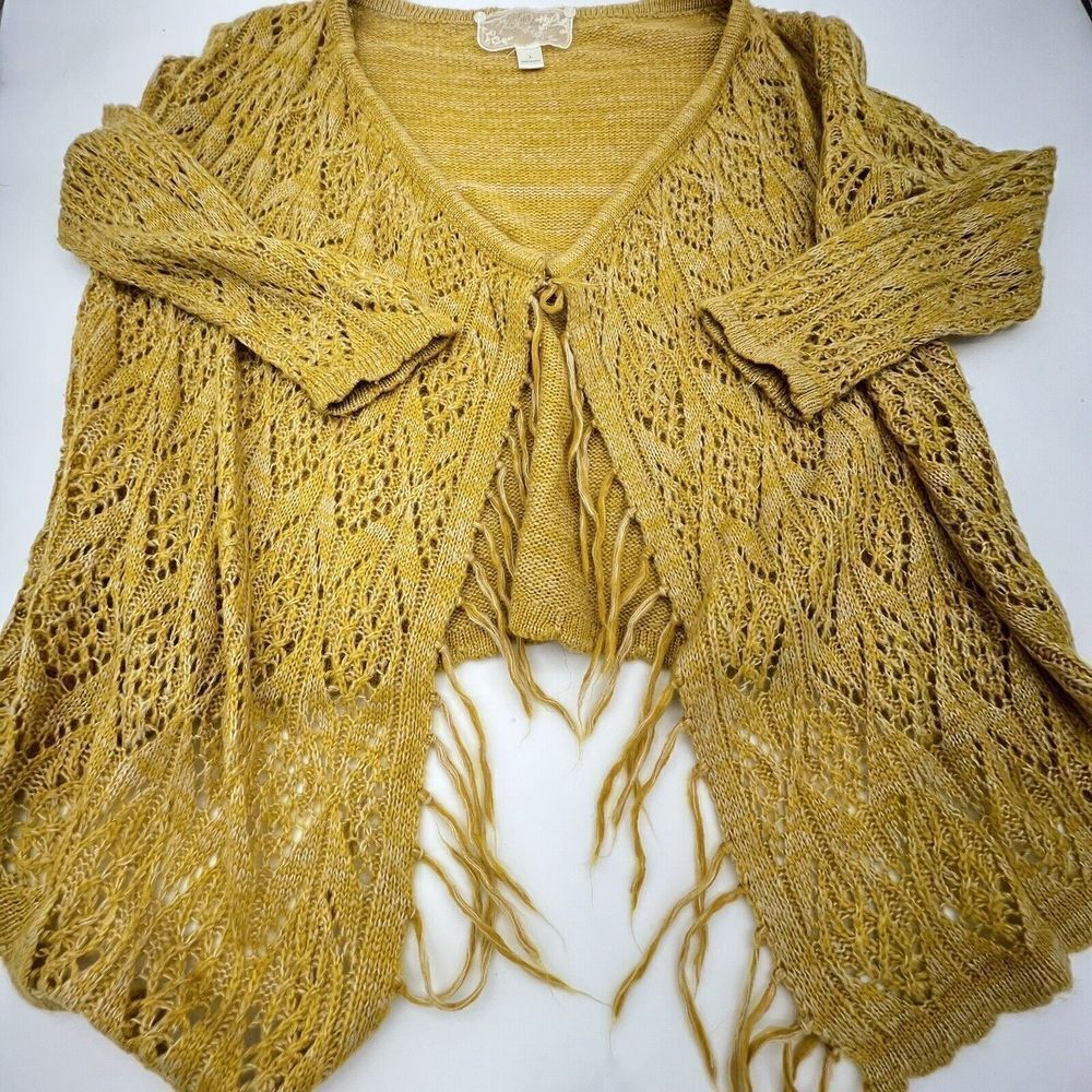 Nick & MO Yellow Fringe Cardigan Size Large Anthropologie